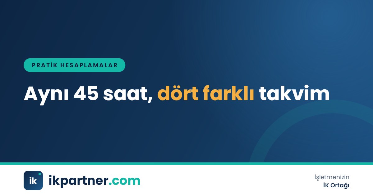 Farklı renklerle gösterilmiş dört ayrı haftalık mesai çizelgesinin yan yana durduğu tablo